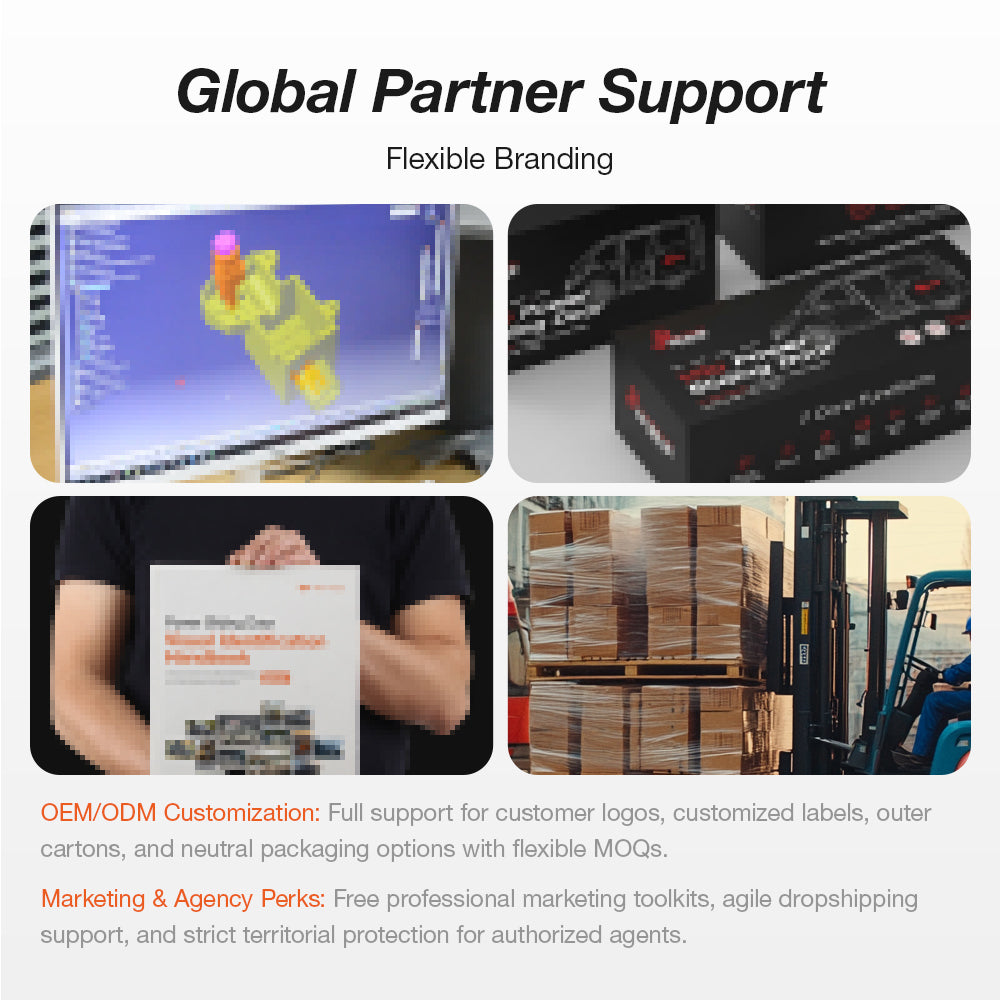Global partner support with flexible branding, OEM and ODM customization for customer logos, labels and neutral packaging, plus marketing toolkits and dropshipping support
