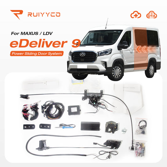 RUIYYCO electric power sliding door system for MAXUS / LDV eDeliver 9 van, showing the complete kit with motor, wiring harness and control module