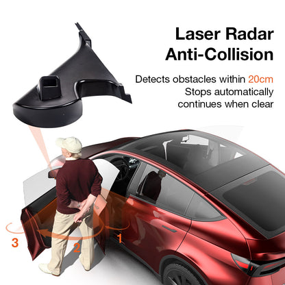 Laser radar anti-collision module for Tesla Model Y power door kit — detects obstacles within 20cm, stops automatically and continues when clear