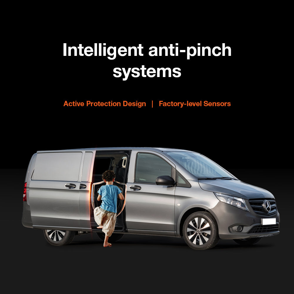 Intelligent anti-pinch safety system test on Mercedes Metris / Vito W447: Automatically stops closing when obstacles are detected to protect children.