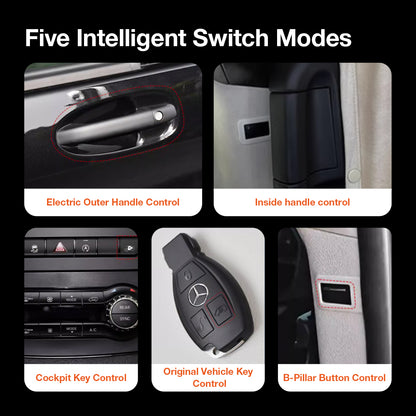 5 intelligent control modes for Mercedes Viano W639 power sliding door: Original key remote, dashboard button, B-pillar switch, and door handles.