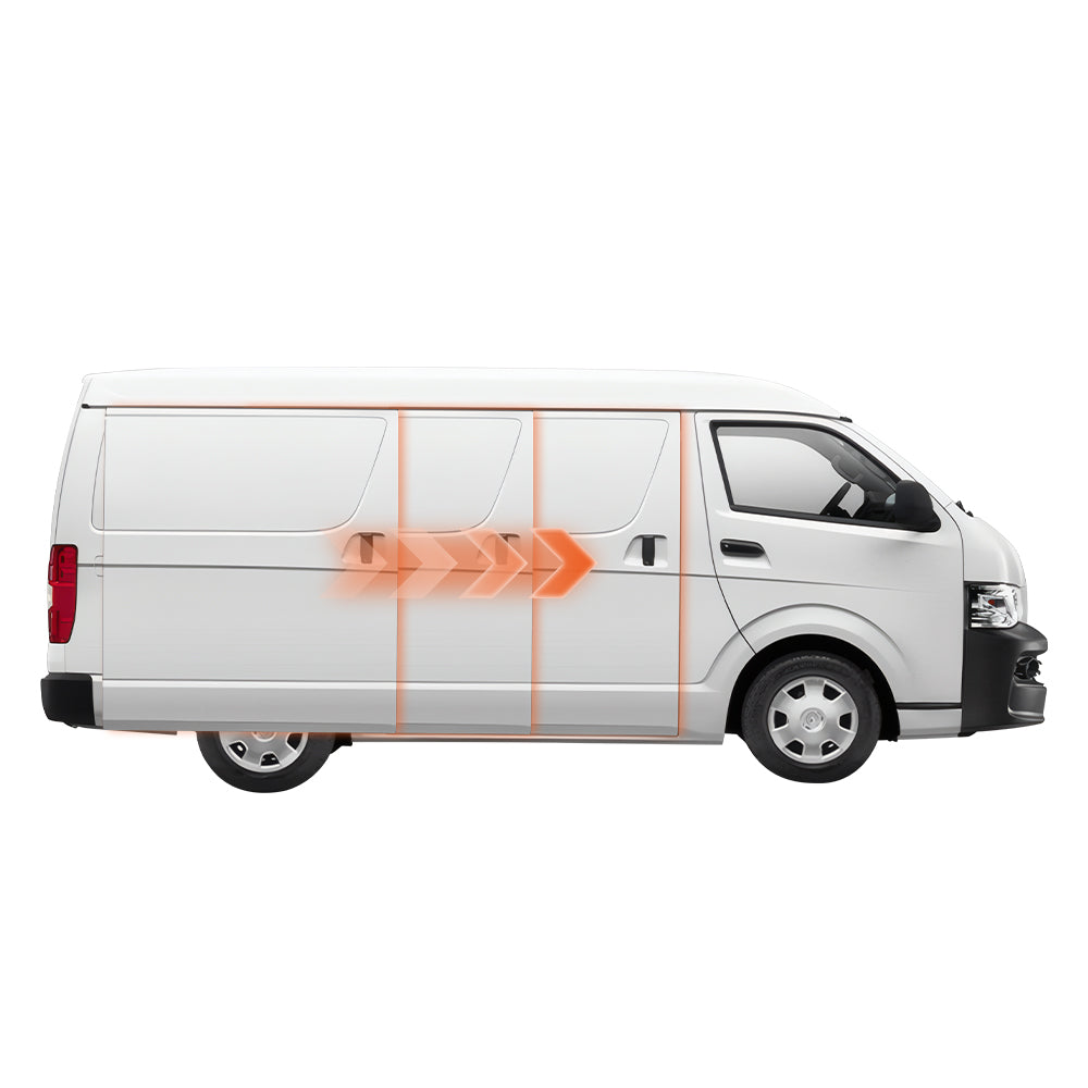 Main view: Toyota HiAce H200 / Commuter Van electric power sliding door retrofit kit with full motor assembly.