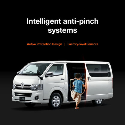 Intelligent anti-pinch safety system test on Toyota Quantum / HiAce H200: Automatically stops closing when obstacles are detected.