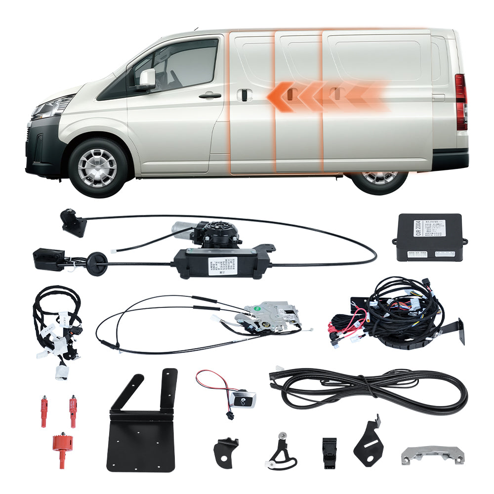 Main view: Toyota HiAce H300 / Granvia / Majesty MPV electric power sliding door retrofit kit with full motor assembly.