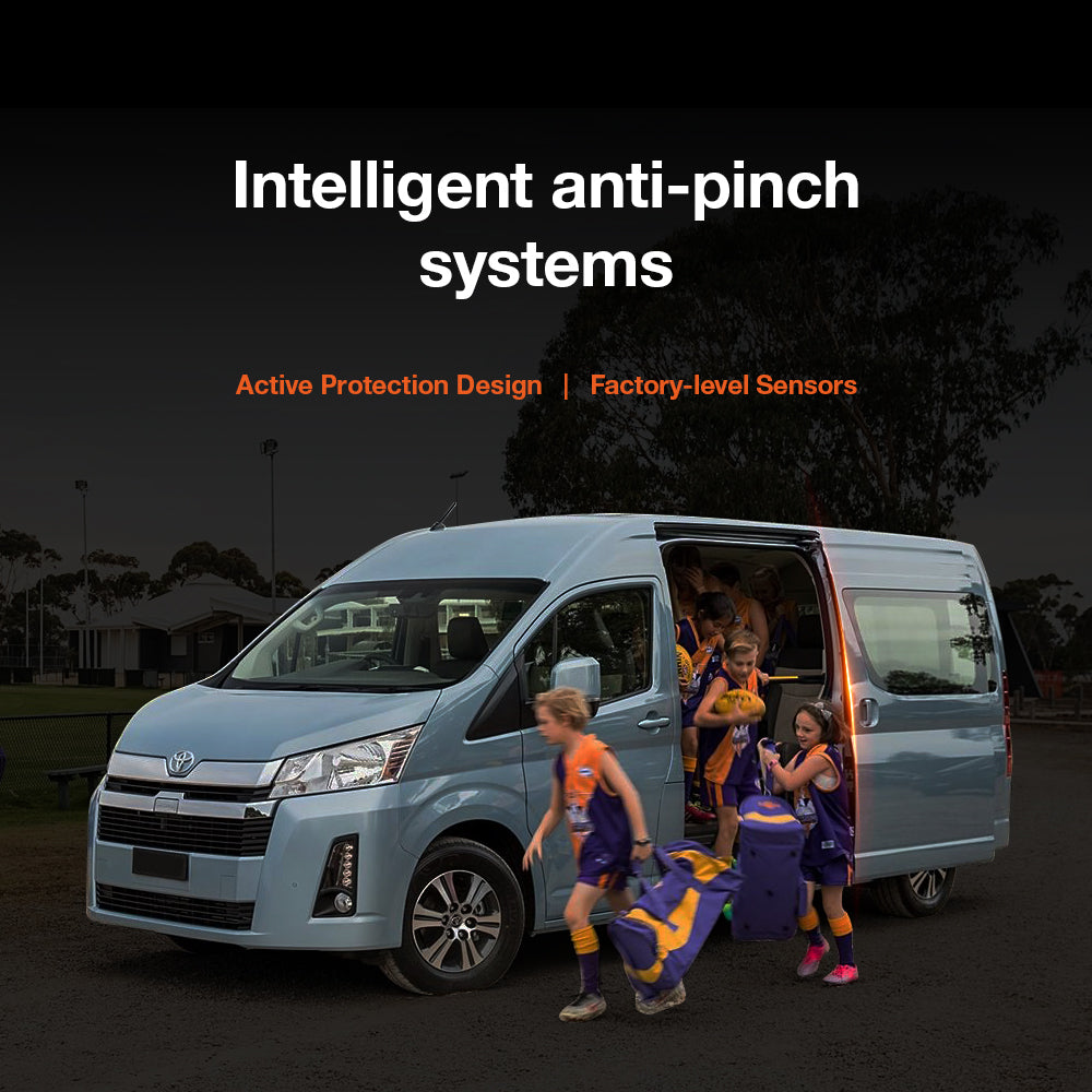Intelligent anti-pinch safety system test on Toyota Granvia / HiAce H300: Active protection design preventing injuries.