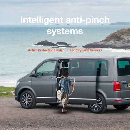 Smart anti-pinch safety test on VW Multivan / Caravelle: Automatically stops closing when obstacles are detected to prevent injury.